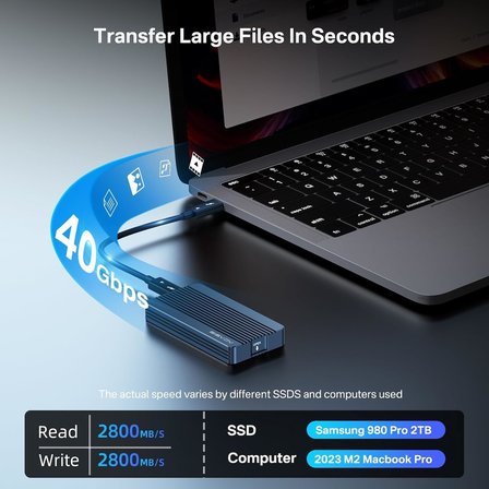 TBU405AIR Thunderbolt 4 40Gbps, Intel JHL7440 Chipset, Max. 8TB M.2 NVMe 2230/2280 Uyumlu, Tak Çalıştır, Alüminyum Alaşım, Type-C Disk Kutusu (Sadece Thunderbolt3/4 ve USB 4.0 Uyumludur)