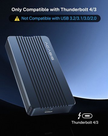 TBU405AIR Thunderbolt 4 40Gbps, Intel JHL7440 Chipset, Max. 8TB M.2 NVMe 2230/2280 Uyumlu, Tak Çalıştır, Alüminyum Alaşım, Type-C Disk Kutusu (Sadece Thunderbolt3/4 ve USB 4.0 Uyumludur)