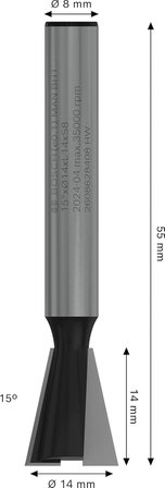 Professional Professional Aksesuar 2 608 628 408 Çinko Freze Ucu 8 Mm, D1 14,0 Mm, U 14,0 Mm, 15°