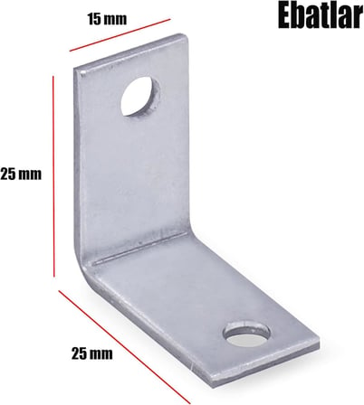 Mobilya Dolap Köşe Bağlantı Sabitleme L Demir Gönye 25x25x15 mm (25 ADET)