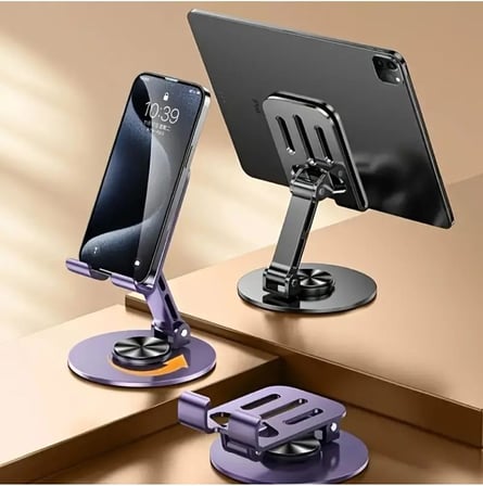 DUFFA Premium Full Metal Masaüstü Tablet ve Telefon Standı - 360° Mekanik Döner Tabanlı Katlanabilir Telefon Tutucu, Tüm Tabletlerle Uyumlu Ayarlanabilir Metal Stand (Uzay Grisi)