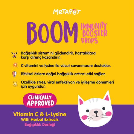 Metapet Kedi Bağışıklık Güçlendirici Damla 50 ml, C Vitamini L-Lizin