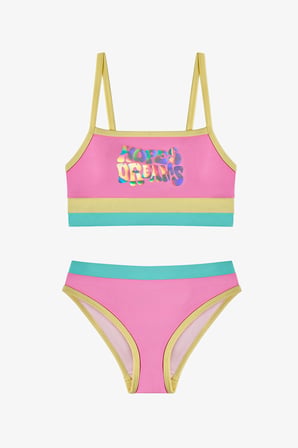 Kız Çocuk Açık Pembe Beauty Halter Hologram Desenli Bikini Takımı