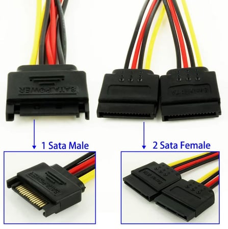 Sata Çoklayıcı, 1 Erkek 2 Dişi 2 Port Çoklayıcı, 15 Pin, Sata HDD Bağlantı Kablosu,