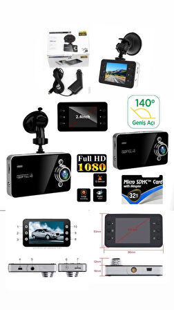 Araç Içi Kamera 2.4'' Tft Ekran 140° Geniş Açı 1080P Gece Görüşlü Uyumlu Yol Kayıt