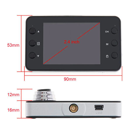 Araç Içi Kamera 2.4'' Tft Ekran 140° Geniş Açı 1080P Gece Görüşlü Uyumlu Yol Kayıt