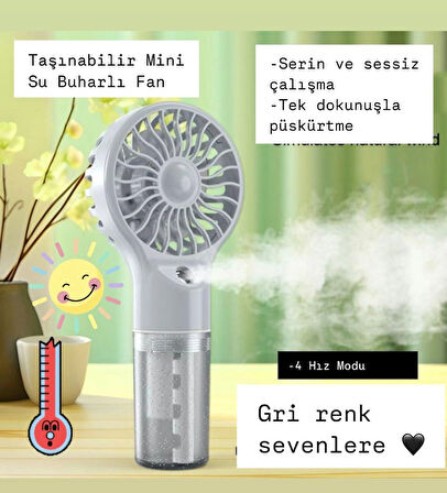El Tipi Sulu Buharlı Fan Şarjlı Vantilatör Mini Masaüstü El Fan Taşınabilir 4 Kademeli Usb Pervane