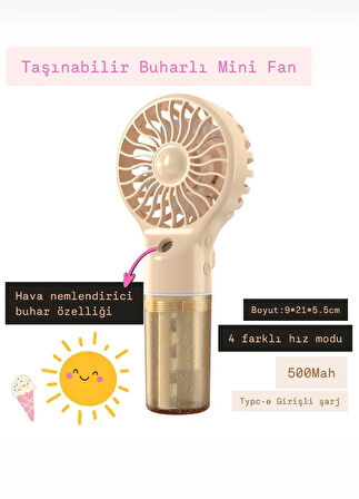 El Tipi Sulu Buharlı Fan Şarjlı Vantilatör Mini Masaüstü El Fan Taşınabilir 4 Kademeli Usb Pervane