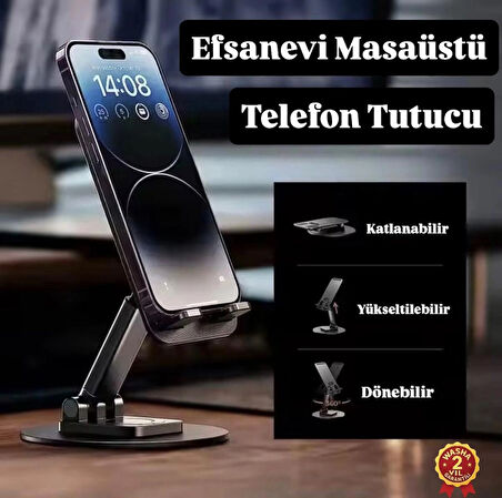 Masaüstü Telefon & Tablet Tutacağı Yükseklik Ayarlı 360° Derece Dönebilen Cep Telefonu Tablet Tutucu