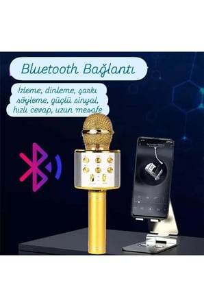 Türkçe Seslendirme Karaoke Mikrofonu Bluetooth Mikrofon Bluetooth Speaker Hoparlör Aux-Tf-Usb Giriş