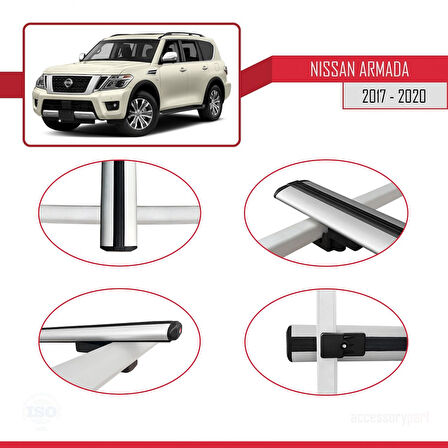 Nissan Armada 2 (Y62) 2017-2020 Arası ile Uyumlu BASIC Model Ara Atkı Tavan Barı Gri 2 Adet