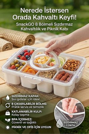8 Bölmeli Sızdırmaz Kiltili Kapaklı Piknik ve Kahvaltılık Saklama Kabı - Kulplu Düzenleyici Beyaz 717935