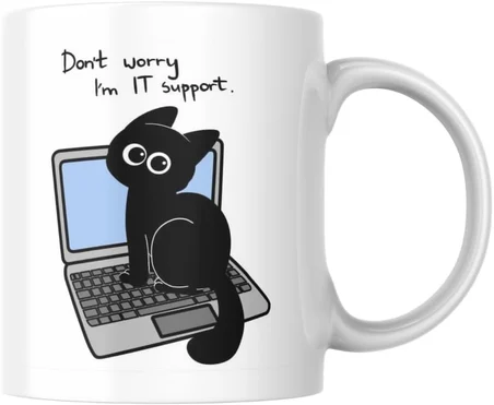 Kedi Baskılı Komik Kupa Bardak IT Support Hediyelik Çay Kahve Kupası Coffee Mug