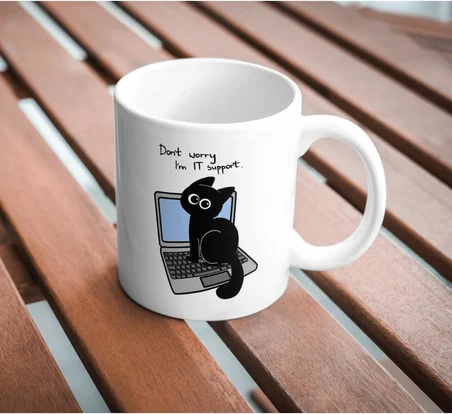 Kedi Baskılı Komik Kupa Bardak IT Support Hediyelik Çay Kahve Kupası Coffee Mug