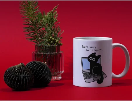 Kedi Baskılı Komik Kupa Bardak IT Support Hediyelik Çay Kahve Kupası Coffee Mug