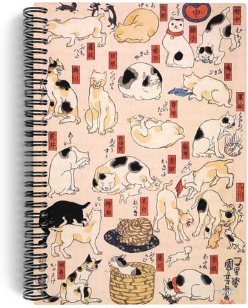 Utagawa Kuniyoshi/Cats of the Tokaido,1850 | Spiralli Defter 07 | A5 | Çizgisiz | 100 Sayfa |Sanat