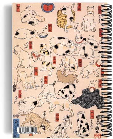 Utagawa Kuniyoshi/Cats of the Tokaido,1850 | Spiralli Defter 07 | A5 | Çizgisiz | 100 Sayfa |Sanat