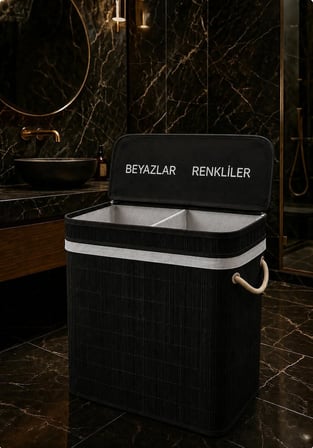 Modern Bambu Beyazlar/renkliler Ayrı Bölmeli Çamaşır Kirli Sepeti 52X32X60CM 100 Litre Büyük Boy (Sarı)