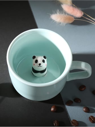 Mukko Home 3D Sevimli Panda Figürlü Porselen Kupa 230 Ml Mint Renk Kahve Çay Kupası,Turkuaz &amp; Panda