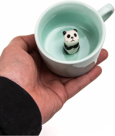 Mukko Home 3D Sevimli Panda Figürlü Porselen Kupa 230 Ml Mint Renk Kahve Çay Kupası,Turkuaz &amp; Panda