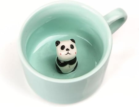 Mukko Home 3D Sevimli Panda Figürlü Porselen Kupa 230 Ml Mint Renk Kahve Çay Kupası,Turkuaz &amp; Panda