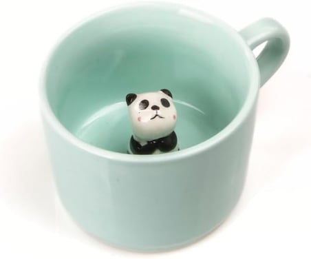 Mukko Home 3D Sevimli Panda Figürlü Porselen Kupa 230 Ml Mint Renk Kahve Çay Kupası,Turkuaz &amp; Panda