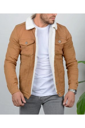 Çocuk Kürklü Kot Mont Premium Denim - açık camel- açık camel / 15-16 Yaş