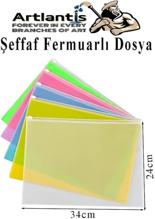A4 Şeffaf Fermuarlı Dosya 5 Renk 1 Paket PvC Fermuarlı Evrak Dosyası 24x34cm Çıtçıtlı Belge Evrak Dosyası Ofis Büro Okul