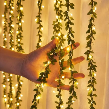 Dekoratif Ledli Sarmaşık Işıklı 7.5 Metre Yapay Yaprak Şerit Ve 5 Metre Günışığı Peri Led