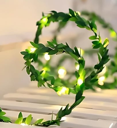 Dekoratif Ledli Sarmaşık Işıklı 7.5 Metre Yapay Yaprak Şerit Ve 5 Metre Günışığı Peri Led