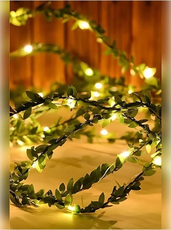 Dekoratif Ledli Sarmaşık Işıklı 7.5 Metre Yapay Yaprak Şerit Ve 5 Metre Günışığı Peri Led