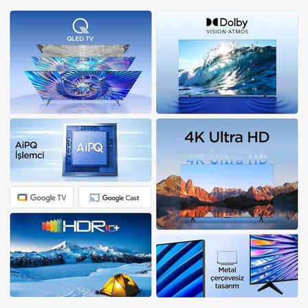 iFFALCON 55U65A Pro 55 İnç Akıllı TV 4K QLED Renkli Quantum Crystal HDR 10+ Gaming Google TV, Dolby Vision Atmos, DTS Virtual X, MEMC, Game Master (2026 Modeli) [Enerji Sınıfı F]