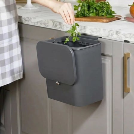 Orret Home Dolap Kapağına Asılabilir 15 Litre Çöp Kovası, Duvara Yapıştırılabilir Çift Tarafa Açılabilir Mutfak Çöp Kutusu, Banyo Çöp Kovası, Kapaklı Asma Çöp Kovası Organizer (Gri)