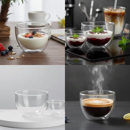 1 Adet Çift Cidarlı Borosilikat Cam Kase (250 ml) - Isı Yalıtımlı, El Yakmayan Şeffaf Servis Kasesi | 9x7.5 cm | Tatlı, Yoğurt, Çorba Kasesi
