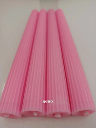 qosrix 4'lü Pudra Pembe Şamdan Soya Mumu 1. Kalite Soya Doğal Pudra Kokulu Uzun Çubuk Konik Mum Dekoratif