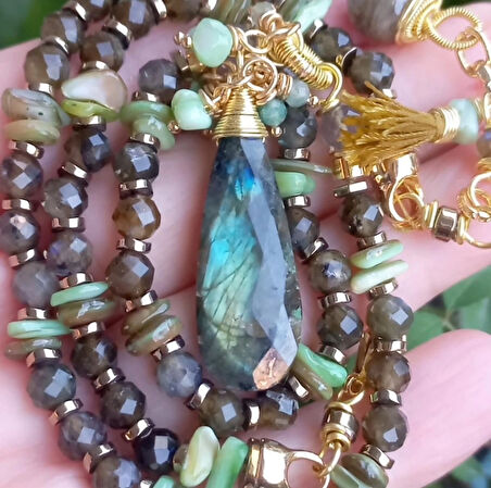 2485 Labradorit Sedef el yapımı kolye