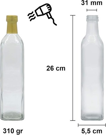 Afracam 500 ml Şeffaf Maraska Kilitli Kapaklı ve Kapüşonlu Boş Cam Şişe 30 Adet
