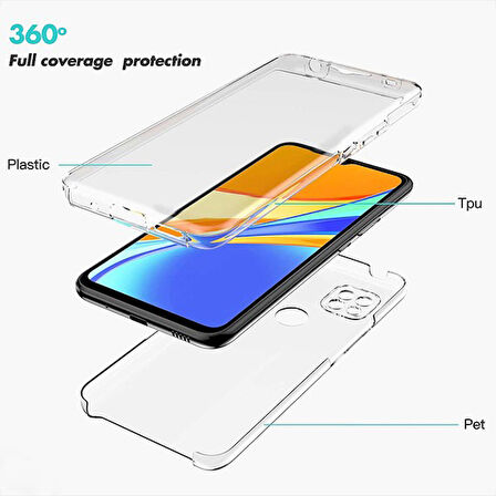 Xiaomi Redmi 10A Kılıf Şeffaf 360 Ön Arka Korumalı Silikon