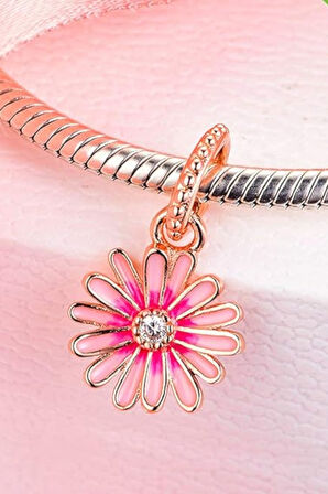 Pembe Papatya Rose Charm | 925 Ayar Gümüş