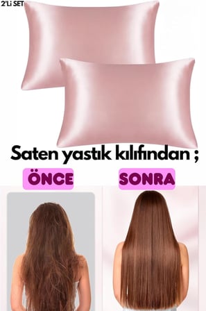 İpeksi Premium Set, İpeksi Saten Yastık Kılıfı,Saten Bone Çift Yönlü,Saten Toka,Kozmetik,Cilt Bakım,Saç Kabarması,Saç Kırılması,Düz Saç,Dalgalı Saç,Kıvırcık Saçlar için,Hediyelik,Çeyizlik (Pembe)