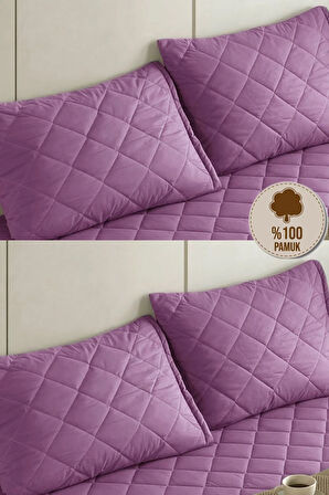 Pamukkale Alez Lila %100 Pamuk Kapitone Yastık Koruyucu Alez 4 Adet