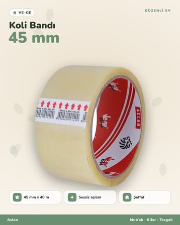 (3 ADET) Vege Aslan Şeffaf Koli Bandı 45 mm x 40 m