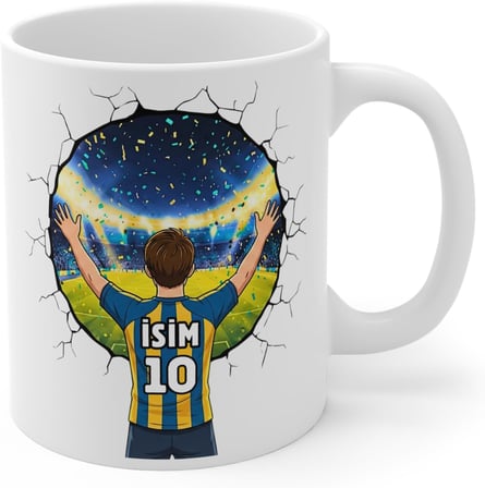 Türkiye'de Tek Futbol Toplu 3D Tasarım Kupa Bardak/Kişiye Özel Kupa Bardak/Sarı Kırmızı/Sarı Laciver/Siyah Beyaz Taraftar (Beyaz GS)