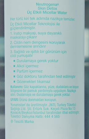 Skin Detox Micellar Water 3'ü 1 Arada Nazik Temizleyici Kir ve Makyaj Temizleme Suyu Yüz Göz Dudak İçin 400 ml