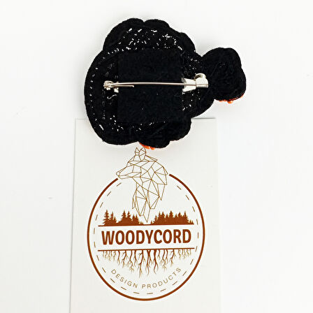 Woodycord El Yapımı Turuncu Balık Desenli Boncuklu Broş Yaka İğnesi