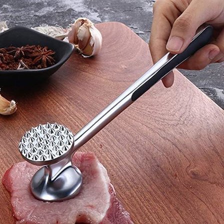 ® Paslanmaz Çelik Et Döveceği, 22 cm, Çift Taraflı Başlık, Kaymaz Saplı