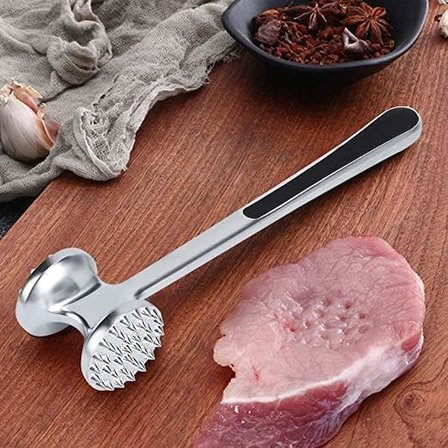 ® Paslanmaz Çelik Et Döveceği, 22 cm, Çift Taraflı Başlık, Kaymaz Saplı