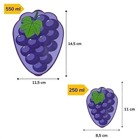 İpek Yıldızı® 2'li İç İçe Geçebilen Üzüm Model Saklama ve Beslenme Kabı Seti (550 ml + 250 ml)
