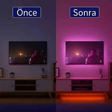 TV ve PC Arkası RGB Şerit LED Işık Seti - 3 Metre, USB Girişli, Kumandalı, 352 Renk Seçeneği, IP20 İç Mekan, 4W Düşük Enerji Tüketimi ct4566