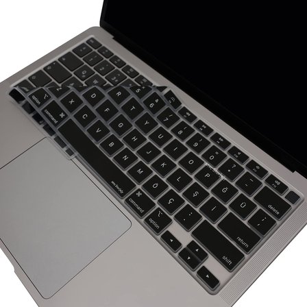 Türkçe Q Klavye Koruyucu MacBook Air 13 A2179 A2337 M1 Uyumlu | US ANSI Düz Enter | Ultra İnce Silikon Keyboard Cover Siyah